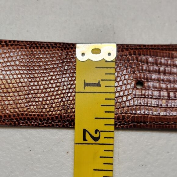 Kleinberg Sherrill Vintage Brown Lizard Embossed Leather Belt Gold Buckle